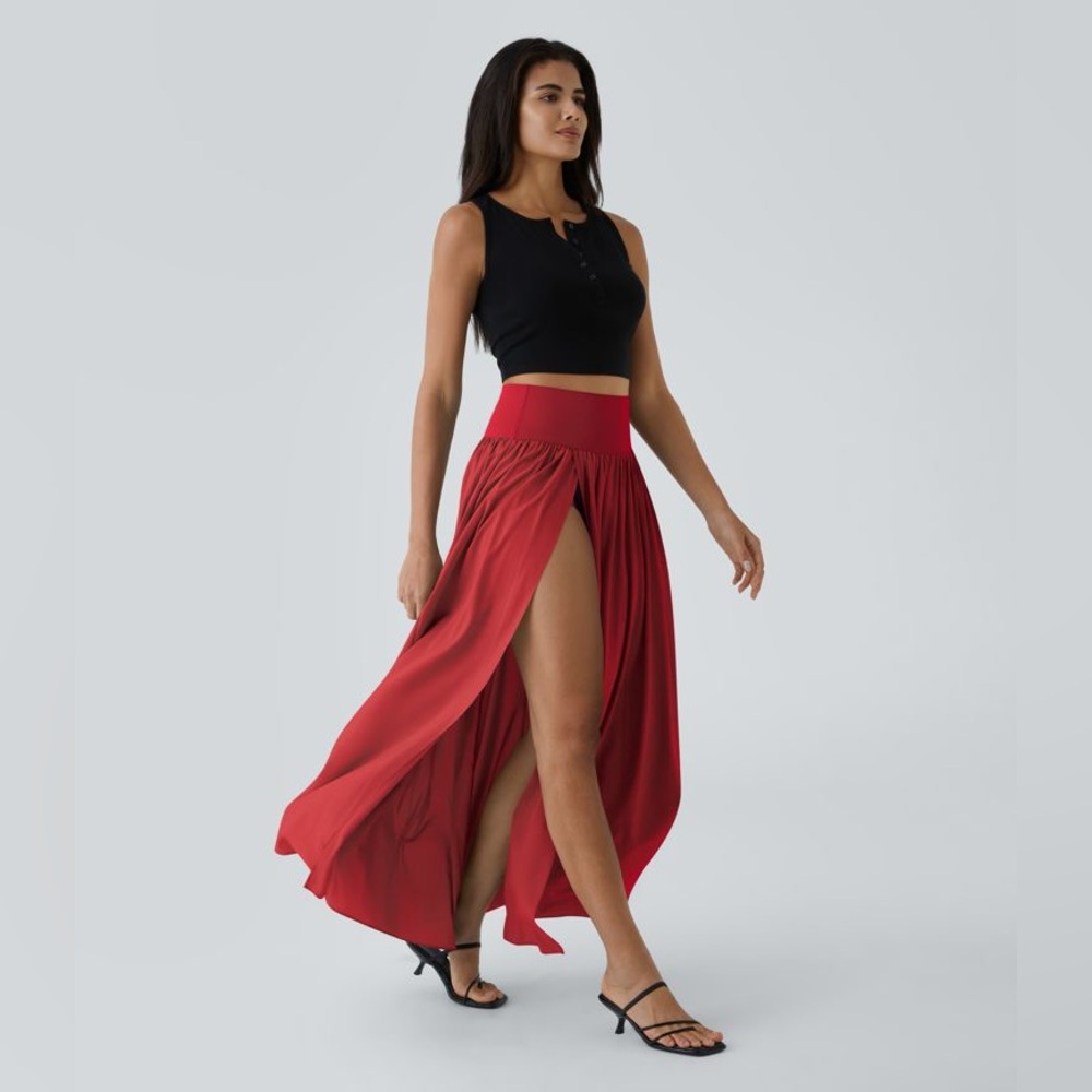 Breezeful Halara Flame Red Women’s High-Slit Maxi Skirt Size Large